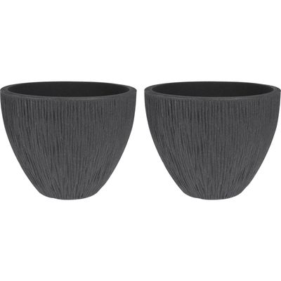 Plantenpot/bloempot - 2x - Tuin - kunststof - antraciet grijs - D31 x H32 cm