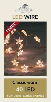 Batterijverlichting LED koperdraad ster 40 LED / 2 meter classic - Annas collection