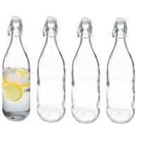 5Five Beugelfles/weckfles - 4x - glas - transparant - luchtdicht - 1 liter - waterfles - limonade 5Five Beugelfles/weckfles - 4x - glas - transparant - luchtdicht - 1 liter - waterfles - limonade