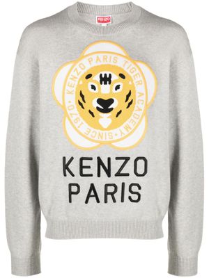 Kenzo pull en laine et coton à patch logo - Gris