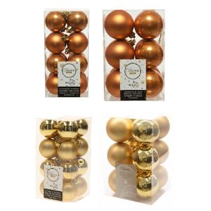 Kerstversiering kunststof kerstballen mix goud/ cognac bruin 4 en 6 cm pakket van 80x stuks