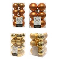 Kerstversiering kunststof kerstballen mix goud/ cognac bruin 4 en 6 cm pakket van 80x stuks - thumbnail