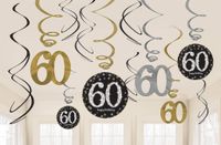 60 jaar hangdecoratie swirls mix zilver/goud - thumbnail