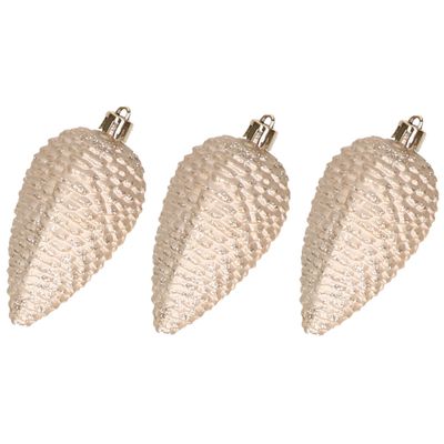 6x stuks kunststof dennenappels kerstballen 8 cm licht parel/champagne glitter