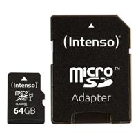 Micro SD geheugenkaart met adapter INTENSO 34234 UHS-I XC Premium Inhoud 64 GB