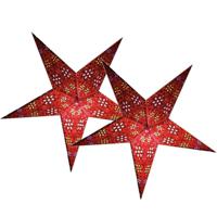 Decoratie kerststerren - 2x - rood - 60 cm - papier - 5 punten - glitters