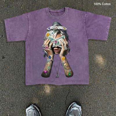 Bon&Bon Men's Graphic Printed Cotton T-Shirt - Loose Fit Blue Purple / XXL