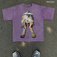 Bon&Bon Men's Graphic Printed Cotton T-Shirt - Loose Fit Blue Purple / XXL