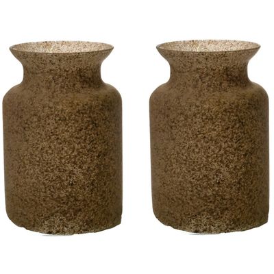 Bloemenvaas Dubai - 2x - beige/zand graniet - glas - D14 x H20 cm Bloemenvaas Dubai - 2x - beige/zand graniet - glas - D14 x H20 cm