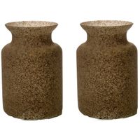 Bloemenvaas Dubai - 2x - beige/zand graniet - glas - D14 x H20 cm