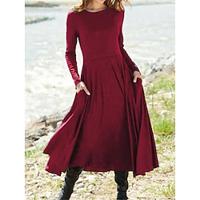 Dames Casual jurk Halflange jurk Zak Afspraakje Vakantie Streetwear Basic Strakke ronde hals Lange mouw Zwart Rood Bruin Kleur Lightinthebox - thumbnail