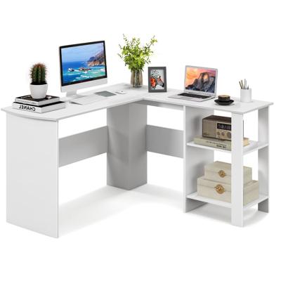 Bureau L-Vorm Hoekbureau met 2 Kabellaten en Opbergvakken Hoektafel Computertafel Bureautafel voor Thuis of Kantoor (Wit)