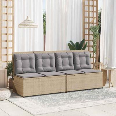 Tuinbank met kussen Beige Poly riet