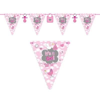 Vlaggenlijn - Geboorte meisje - roze - 6 meter - karton - Its a girl - meid geboren versiering