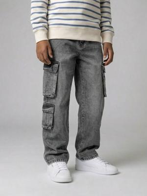 Denim loose battle jongensbroek denimgrijs