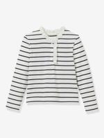 T-shirt met strepen en lange mouwen voor meisjes marineblauw