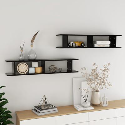 Wandschappen 2 st 105x18x20 cm bewerkt hout zwart