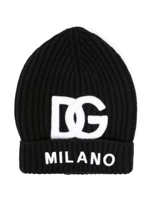 Dolce & Gabbana Kids bonnet nervuré à logo en relief - Noir