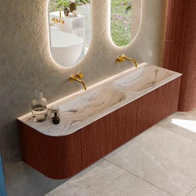 Badmeubel Mondiaz Kurve-Dlux | 165 cm | Meubelkleur Ruby | Wastafelkleur Nata | Solid surface | Dubbel / Rechts spoelbak | Zonder kraangat(en)