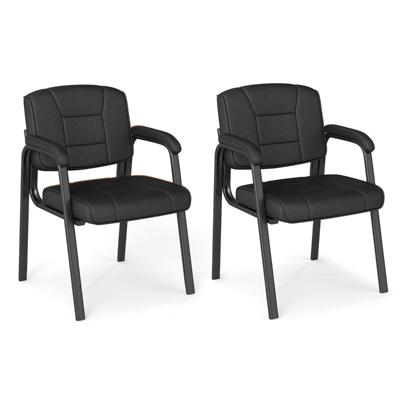2-delige set Conferentiestoelen met Gestoffeerde Armleuningen & Metalen Frame Bezoekersstoelen Zwart