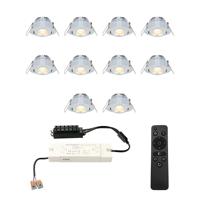 Set van 10 Sienna LED Mini Inbouwspots met trafo - 12 Volt 3 Watt 200 lumen - Dimbaar - Kantelbaar - Plat 30mm - 2700K - IP44 waterdicht - RVS