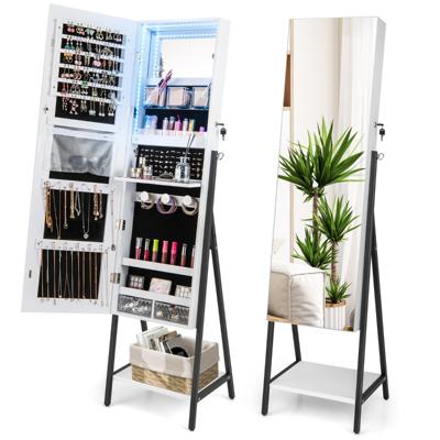 Sieradenkast met Spiegel Sieradenspiegelkast met 3-Kleurige Ledverlichting Afsluitbaar Extra Plank 41,5 x 37 x 157 cm (Wit)