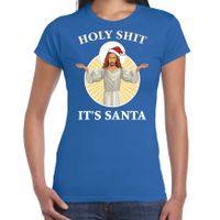Blauw Kerstshirt / Kerstkleding Holy shit its Santa voor dames 2XL  -