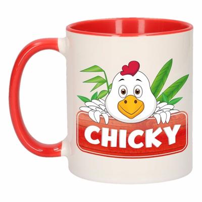 Chicky mok - rood/wit - keramiek - 300 ml - kinder beker kip