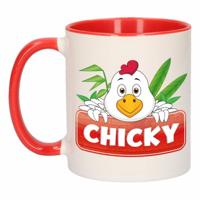 Chicky mok - rood/wit - keramiek - 300 ml - kinder beker kip
