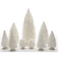 Kerstdorp kerstbomen - 9x st - wit - polyresin - Miniatuur boompjes - thumbnail