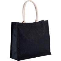 Jute boodschappen strandtas - 1x - zwart - 42 x 36 cm - Strandartikelen beach bags/shoppers - thumbnail