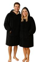 Luxe fleece deken met capuchon - zwart