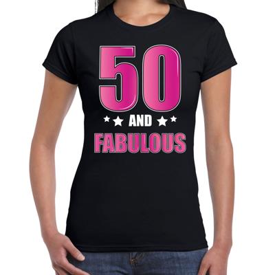 50 and fabulous Sarah verjaardag cadeau t-shirt - zwart - roze letters - dames - 50ste verjaardag