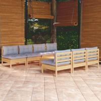 8-delige Loungeset met grijze kussens grenenhout