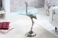 Ronde bijzettafel WILDLIFE HERON 90cm zilveren metalen glazen reigersculptuur handgemaakt - 43514