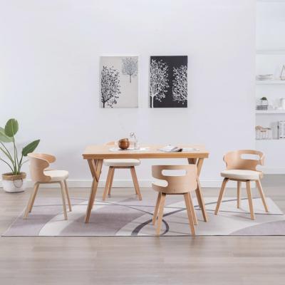 Eetkamerstoelen 4 st gebogen hout en kunstleer crèmekleurig