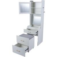 Wastafelmeubel Met Opklapbare Spiegel Ruimtebesparende Kaptafel Met Lades En Kasten Met Een Verplaatsbare Opbergkruk