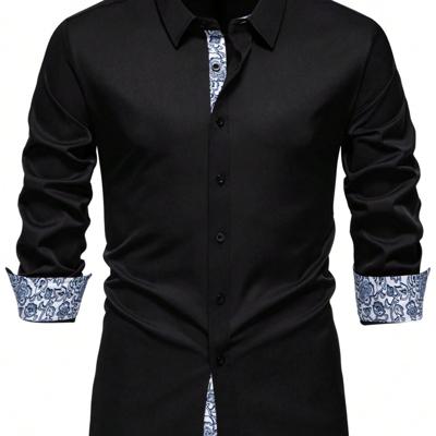 Bon&Bon Men's Floral Patchwork Long Sleeve Shirt | White Casual Work Black / XL