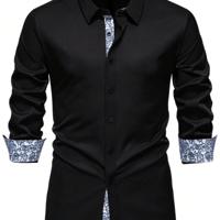 Bon&Bon Men's Floral Patchwork Long Sleeve Shirt | White Casual Work Black / XL