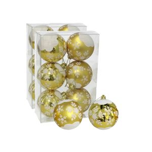 12x stuks gedecoreerde kerstballen goud kunststof 6 cm