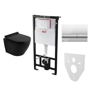 Fabriecio FAB compleet toiletset wandcloset mat zwart met softclose zitting en bedieningsplaat chroom