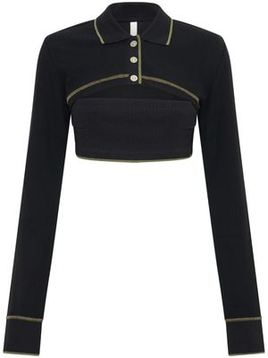 Dion Lee haut crop en coton à col polo - Noir