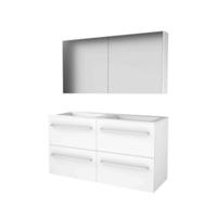 Basic-Line Comfort 46 Badkamermeubelset - 120 x 46 cm - Met Grepen - 4 Lades - Acryl Wastafel - 2 Kraangaten - Spiegelkast - Ice White
