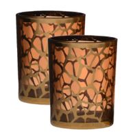 2x stuks theelichthouders/waxinelichthouders giraffe print glas goud 12.5 x 10 cm