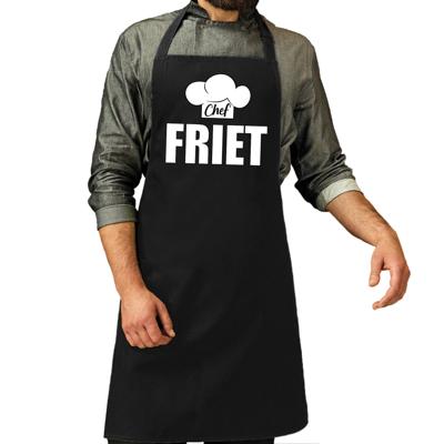 Chef friet keukenschort - zwart - voor heren - patat bakken - kookschorten - keuken Chef friet keukenschort - zwart - voor heren - patat bakken - kookschorten - keuken