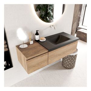 Mondiaz Bukla 120cm badmeubel met module 40 kleur washed oak 2 lades met wastafel rechts zonder kraangat kleur urban