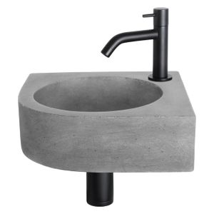 Differnz Cleo fonteinset - 31.5x31.5x10cm - Kwartrond - 1 kraangat - Gebogen matte zwarte kraan - Beton Grijs 38.401.20