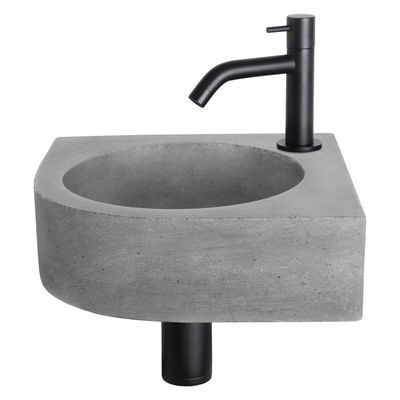 Differnz Cleo fonteinset - 31.5x31.5x10cm - Kwartrond - 1 kraangat - Gebogen matte zwarte kraan - Beton Grijs 38.401.20