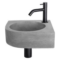 Differnz Cleo fonteinset - 31.5x31.5x10cm - Kwartrond - 1 kraangat - Gebogen matte zwarte kraan - Beton Grijs 38.401.20