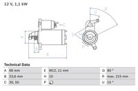 Startmotor / Starter BOSCH, Spanning (Volt)12V, u.a. für Audi